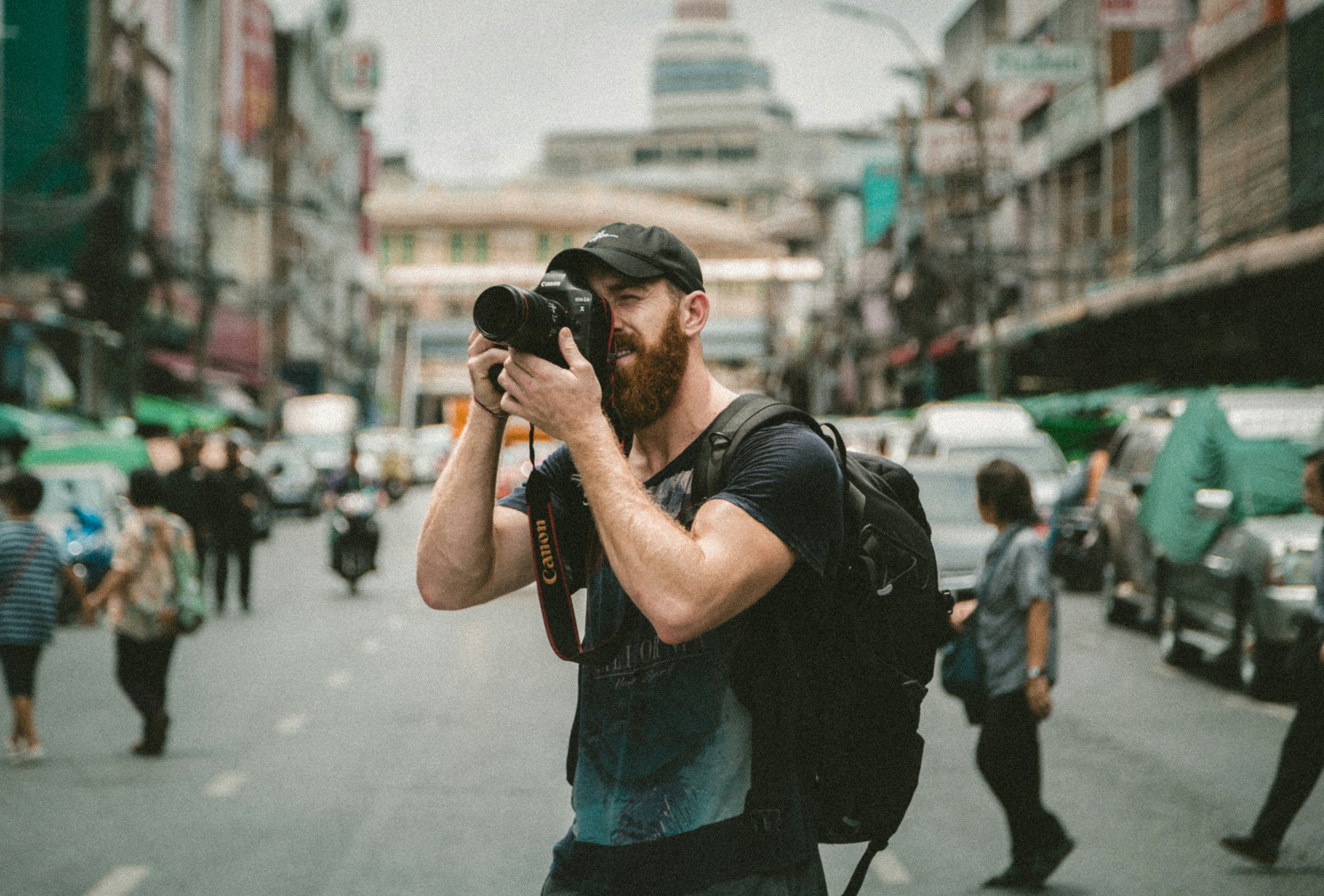 An photographer in a city.